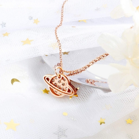 18K Rose Gold Tone Planet Pendant Necklace - Picture 2 of 6